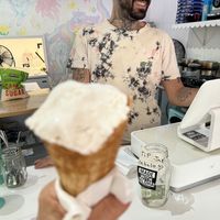 Owner and my coconut gelato and waffle cone:)  at Nicoco Hawaiian Gelato in Hilo
