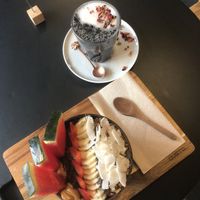 Watermelon bowl and charcoal latté  at Acai & You - de Maubeuge in Paris