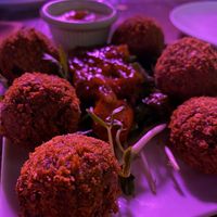 Nighttime pics again, delicious vegan arrancini balls  at The Hungry Tapir in Kuala Lumpur
