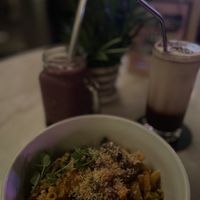 truffle baked mac no cheese, berry-kissa, cinnamon mocha  at The Hungry Tapir in Kuala Lumpur