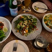 "steakk" and rice, tempeh salad, and jungle laksa at The Hungry Tapir in Kuala Lumpur