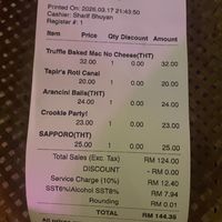 Prices  at The Hungry Tapir in Kuala Lumpur