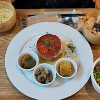 Friend's cheese hamburg set at Sobe's Cafe in Hanamaki