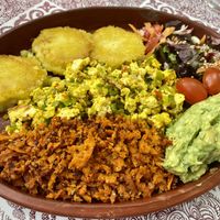 Llapingachos plate  at Prana Veggie in Quito