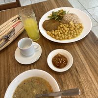 Menú del día (the cup was full, I drunk it before the photo!)   at Prana Veggie in Quito