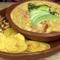 Chocho (local seed) and mushroom soup    at Prana Veggie in Quito