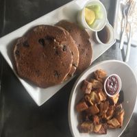 Blueberry pancakes with lavender maple syrup!!! Mmmmm  at The Panacea Restaurant in Wilmington