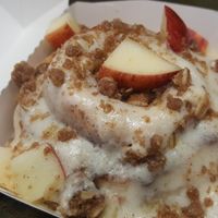 Chai frosting, fresh apple & pie crumble toppings at Cinnaholic in Schaumburg