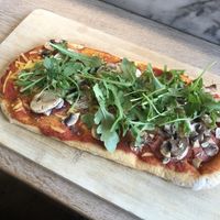 Vegan Pinsa Funghi with extra pepperoni "salami“  at Vapiano in Stuttgart