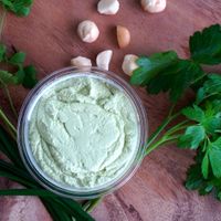 The Herbinator: vegan macadamia nut cream cheese with fresh cilantro and parsley at Edible Peace in Honolulu