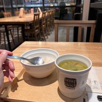 Quiet mall ambiance playing gentle jazzy music. You pay and they bring to where you’re sitting. at Soup Stock Tokyo in Sapporo