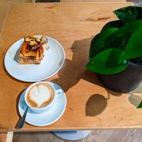 Vegan pastry and cappuccino with oat milk at Zeit für Brot at Zeit Für Brot - Berlin Mitte 1 in Berlin