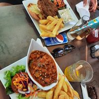 Chili and the burger  at Fat Cats Bar in Albufeira