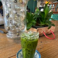 Cold matcha without milk (really good) at Rustic - Boho in Phitsanulok