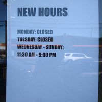 Sign posted on 11/15 shows closed Monday and Tuesday and open 11:30-9 all other days.  at Seed in New Orleans