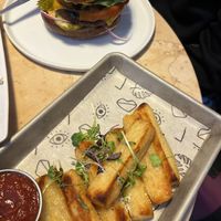 Burger and fries  at Lulu Green in Boston