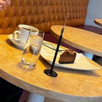 Coffee and chocolate cake  at Lulu Green in Boston