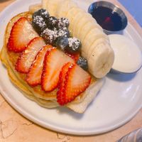 Money shot of the pancakes 🥞   at Lulu Green in Boston