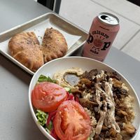 Shawarma bowl & bread  at Lulu Green in Boston