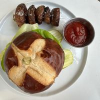 Lulu burger with potatoess  at Lulu Green in Boston