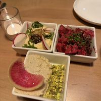 Hummus, beet, & cheese dip  at Lulu Green in Boston