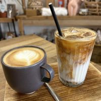 Oat flat white and iced coconut flat white  at Projects in Winchester