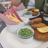 "Fish" cakes at Wulf & Lamb Marylebone in London