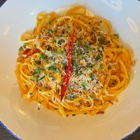 the spicy pasta (not sure the name but my dad loved it)  at Wulf & Lamb Marylebone in London