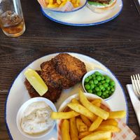 Banana blossom "fish" cakes, tartare sauce at Wulf & Lamb Marylebone in London