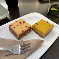Mango lime & passion fruit raspberry cakes  at Vegan Loving Hut Neubau in Vienna