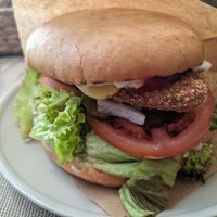 Save chic'n burger at Vegan Loving Hut Neubau in Vienna