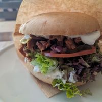 Spezial BBQ burger at Vegan Loving Hut Neubau in Vienna