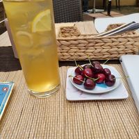 home made lemon iced tea at Vegan Loving Hut Neubau in Vienna