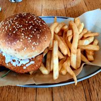 Walnut schnitzel burger at Seabreeze Hotel in Nelson Bay