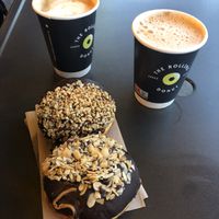Peanut butter & Ferrero rocher and the coffee was good baby   at The Rolling Donut - O'Connell St Kiosk in Dublin