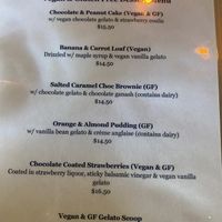 Seperate vegan menu and desserts menu  at Dundee's in Cairns