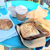 Chocolate croissant, hot chocolate,  the 305 sandwich (it's like a cuban) at Brewing Good Coffee Company in Savage