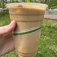 Rivendell iced latte (pistachio rose) with soymilk   at Brewing Good Coffee Company in Savage