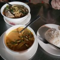 Khmer curry. Veggies are not amazing but the curry sauce really good and it's served with rice. Noodle soup with vegetables and tofu really good. at Khmer Food Café - Food Stall in Kampot