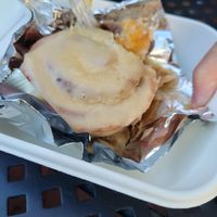 Cinnamon roll warmed up at Bliss Cafe in San Luis Obispo