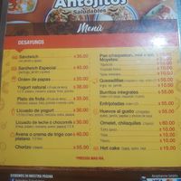 Menu at Antojitos Vegetarianos in Los Mochis