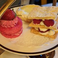 Vegan dainties (strawberry sponge, lemon tart and millefeuille at The Georgian Tearoom The Dome in Edinburgh