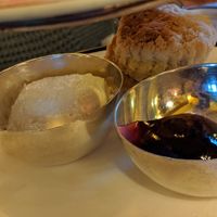 Vegan scone , jam and coconut clotted cream at The Georgian Tearoom The Dome in Edinburgh