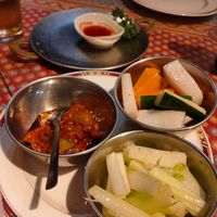 3 sets of small vege dish was also amazing only 500 yen! at Suraj in Fukuoka