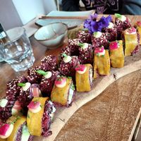 Salmon, tuna and plantain rolls at Vegan Sushi Bar - Kinkerstraat in Amsterdam