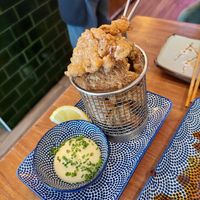 Crunchy Wings (6.95€), super tasty (thought it would be cauliflower, but I guess it's some sort of mushroom) at Vegan Sushi Bar - Kinkerstraat in Amsterdam