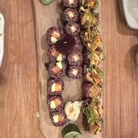 Tofu; avocado-salmon; crispy chicken sushi  at Vegan Sushi Bar - Kinkerstraat in Amsterdam