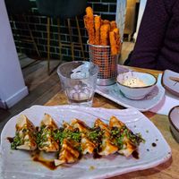 Gyoza and Sweet potato tempura at Vegan Sushi Bar - Kinkerstraat in Amsterdam
