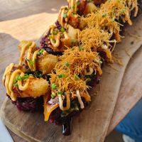 shrimpless tempura cruch and flambe salmon at Vegan Sushi Bar - Kinkerstraat in Amsterdam