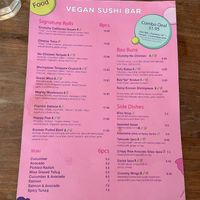Menu (as of time of writing review) at Vegan Sushi Bar - Kinkerstraat in Amsterdam